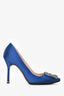 Manolo Blahnik Blue Satin Crystal Embellished Hangisi Heels Size 36.5