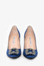 Manolo Blahnik Blue Satin Crystal Embellished Hangisi Heels Size 36.5