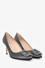 Manolo Blahnik Grey Satin Crystal Embellished Hangisi Heels Size 36.5