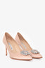Manolo Blahnik Pink Satin Crystal Embellished Pointed Toe Heels Size 36.5