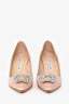 Manolo Blahnik Pink Satin Crystal Embellished Pointed Toe Heels Size 36.5