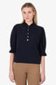 Ba&sh Navy Knit Puff Sleeve Ruffle Detail Top Size M