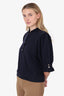 Ba&sh Navy Knit Puff Sleeve Ruffle Detail Top Size M
