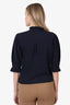 Ba&sh Navy Knit Puff Sleeve Ruffle Detail Top Size M