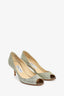 Jimmy Choo Silver Sparkle Peep Toe Heels Size 38.5