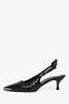 Dorothee Schumacher Black Patent Leather Croc Embossed Slingback Kitten Heels with Silver Detail Size 37