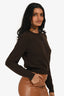 Frame Brown Cashmere Knit Ladder Pointelle Cardigan Size XS