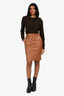 Elisabetta Franchi Brown Faux Leather Midi Skirt with Jewel Clasps Estimated Size XS