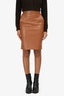 Elisabetta Franchi Brown Faux Leather Midi Skirt with Jewel Clasps Estimated Size XS