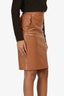 Elisabetta Franchi Brown Faux Leather Midi Skirt with Jewel Clasps Estimated Size XS