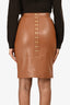 Elisabetta Franchi Brown Faux Leather Midi Skirt with Jewel Clasps Estimated Size XS