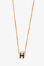 Hermès Gold Toned Metal/Dark Teal Mini H Pop Necklace