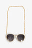 Gucci White Round-Frame Sunglasses with Chain