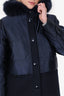 Sandro Navy Wool/Satin Fox Fur Hooded Coat Size 36