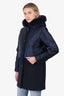 Sandro Navy Wool/Satin Fox Fur Hooded Coat Size 36