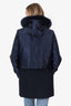 Sandro Navy Wool/Satin Fox Fur Hooded Coat Size 36
