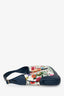 Gucci Blue/Cream Leather/Canvas Floral Horsebit Jackie Shoulder Bag