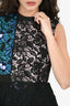Self-Portrait Black/Multicolour Lace Floral Pleated Mini Dress Size 2