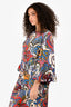 Etro Blue/Red Printed Silk Kaftan Dress Size 44