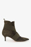 Gianvito Rossi Green Khaki Suede Pointed Kitten Heel Ankle Boots Size 36