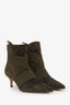 Gianvito Rossi Green Khaki Suede Pointed Kitten Heel Ankle Boots Size 36