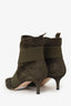 Gianvito Rossi Green Khaki Suede Pointed Kitten Heel Ankle Boots Size 36