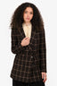 Saint Laurent Wool Brown Plaid Houndstooth Double-Breasted Blazer Size 40