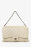 Pre-Loved Chanel™ 2011 Cream Lambskin Leather Jumbo 3 Accordion Flap Bag