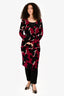 Diane von Furstenberg Black/Burgundy Wool 'Richley Dove Bloom' Wrap Dress Size S