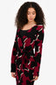 Diane von Furstenberg Black/Burgundy Wool 'Richley Dove Bloom' Wrap Dress Size S