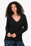 Hermès Navy Cashmere V Neck Long Sleeve Sweater Size 36