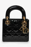 Christian Dior 2020 Black Patent Leather Mini Lady Dior Bag With Strap