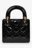 Christian Dior 2020 Black Patent Leather Mini Lady Dior Bag With Strap