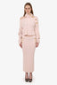 Balmain Pink Knit Long Sleeve Cropped Off Shoulder Turtleneck Sweater + Pencil Skirt Size 38