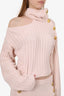Balmain Pink Knit Long Sleeve Cropped Off Shoulder Turtleneck Sweater + Pencil Skirt Size 38