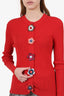 Fendi Red Ribbed Knit/Leather Flower Button Cardigan Size 42