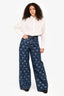 Self-Portrait Blue Denim Rhinestone Bow Detail Wide Legged Jeans Size 28
