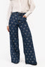 Self-Portrait Blue Denim Rhinestone Bow Detail Wide Legged Jeans Size 28