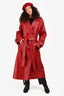 Veda X Reformation Red Lamb Leather Belted Trench Coat Size XL