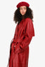 Veda X Reformation Red Lamb Leather Belted Trench Coat Size XL