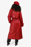 Veda X Reformation Red Lamb Leather Belted Trench Coat Size XL