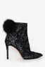 Jimmy Choo Black Tesler Glittered Fur-Trim Ankle Boots Size 36.5