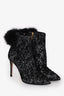 Jimmy Choo Black Tesler Glittered Fur-Trim Ankle Boots Size 36.5