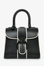 Delvaux Black/White Leather Brilliant Mini Top Handle Bag With Strap