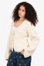 Khaite Cream Cashmere Ribbed Scarlet Cardigan Size S