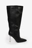 Raye Black Leather Clear Heel Knee High Boots Size 7.5