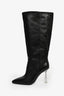 Raye Black Leather Clear Heel Knee High Boots Size 7.5