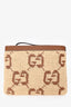 Gucci Brown Raffia Monogram Leather Trim Large Zip Wristlet