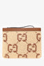 Gucci Brown Raffia Monogram Leather Trim Large Zip Wristlet