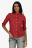 Burberry Red Cotton Nova Check Quarter Sleeve Button Down Shirt Size S